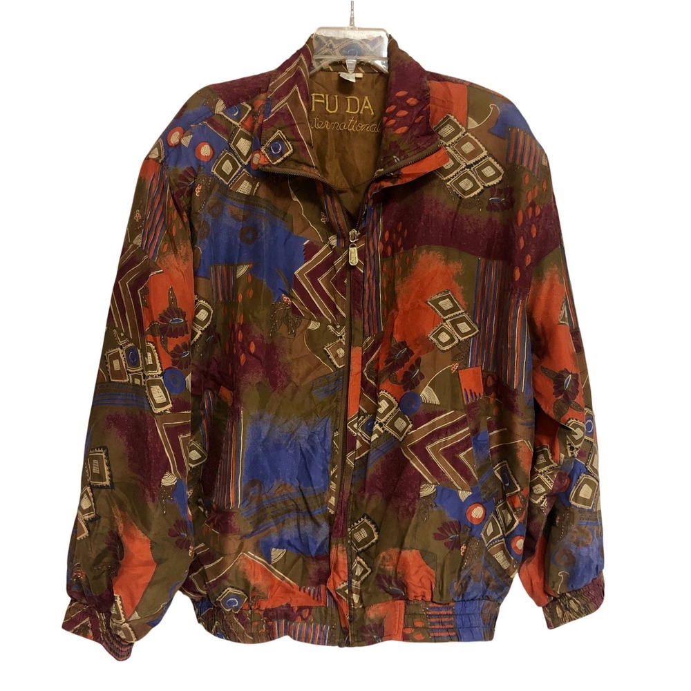 Fall Colored Oversized 80s 100% Silk Windbreaker Jacket Fuda Size Women's XL